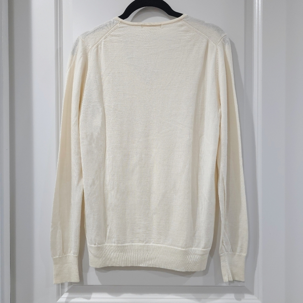 UNIQLO Ladies Cream 100% Soft Wool Long Sleeve V-neck, Sz Large, Elevated Basic - Picture 9 of 11